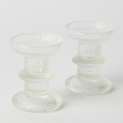 A Pair of Scandinavian Pressed Glass Candle Holders