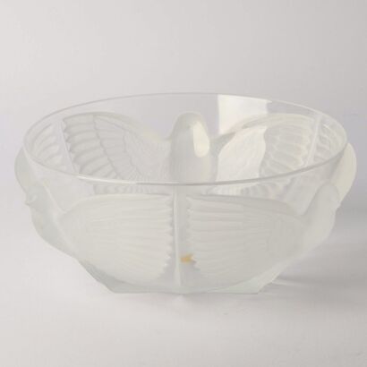 A Cristal D'arques Paloma Bowl with Raised Dove Motif by J G Durand