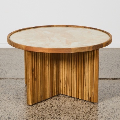A Beach Vibe Fluted Base Side Table with Ceramic Top
