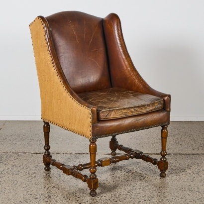 An Aged Italian Leather Occasional Chair with Stud Detail