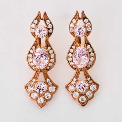 ARTE, White / Pink Crystal Embellished Clip-on Earrings with Box