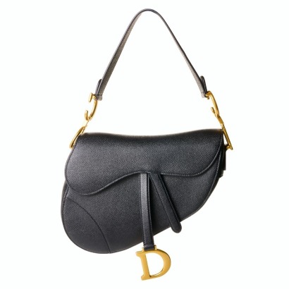 Christian Dior, Black Grained Calfskin Classic Saddle Bag