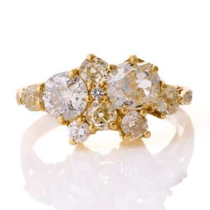 18ct Yellow Gold, 1.53ct Old Mine Cut / 1.89ct Old European Cuts / 0.23ct Round Brilliant Cuts Diamond Dress Ring