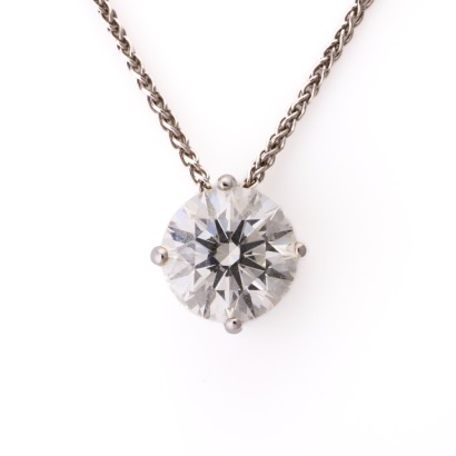 18ct White Gold, 1.71ct Diamond Pendant on 45cm Wheat Sheaf Link Chain