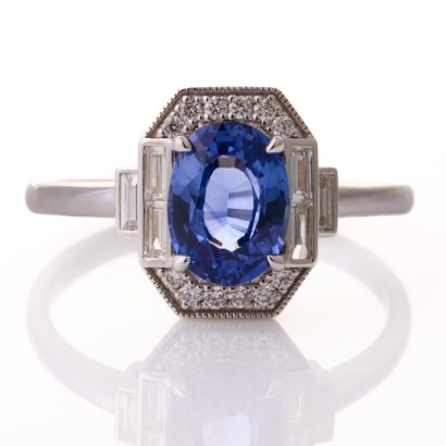 18ct White Gold, 1.64ct Blue Sapphire / 0.23ct Diamond Cluster Ring