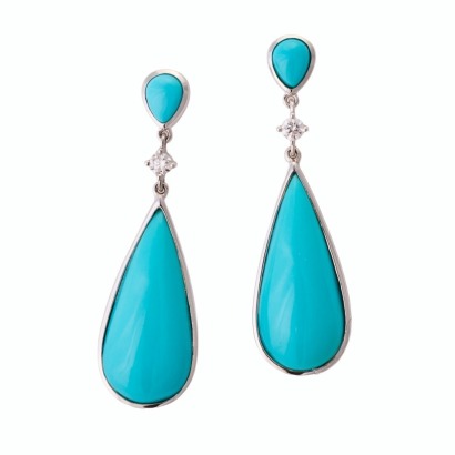 18ct White Gold, 7.45ct Turquoise / 0.10ct Diamond Drop Earrings