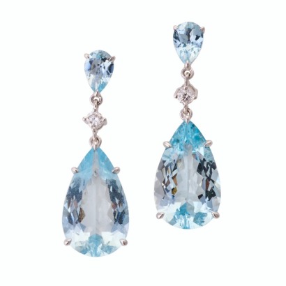 18ct White Gold, 8.26ct Aquamarine / .72ct Aquamarine / 0.10ct Diamond Drop Earrings