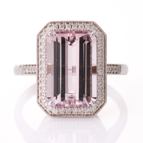 18ct White Gold, 5.35ct Morganite / 0.24ct Diamond Cluster Ring