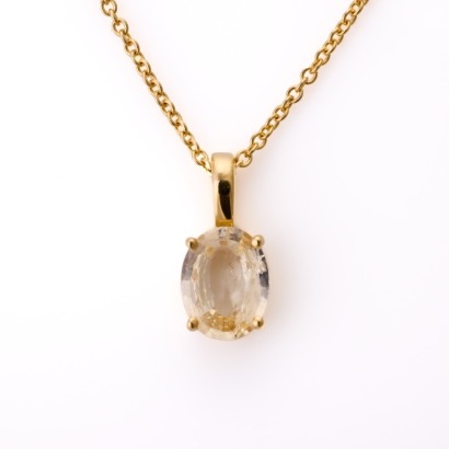 18ct Yellow Gold, 1.05ct Yellow Sapphire Pendant on 45cm, 18ct Yellow Gold Cable Link Chain