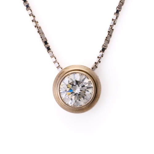 18ct White Gold, 0.96ct Diamond Solitaire Slider Necklace on 42cm Box Link Chain