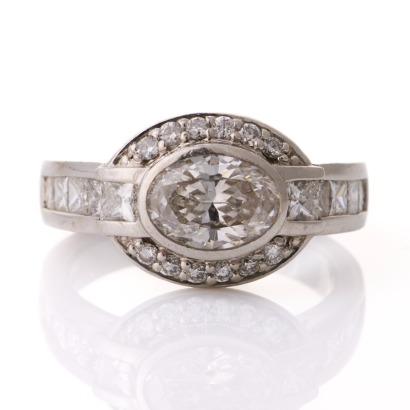 Platinum, Modern, 1.00ct Oval Diamond / 1.09ct Diamond Cluster Ring