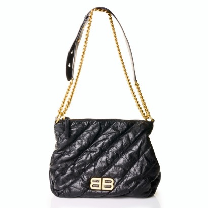 Balenciaga, Black Leather Crush Hobo Bag, Size Small