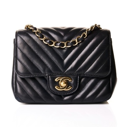 Chanel, Black Lambskin Chevron Quilted Mini Square Flap Bag