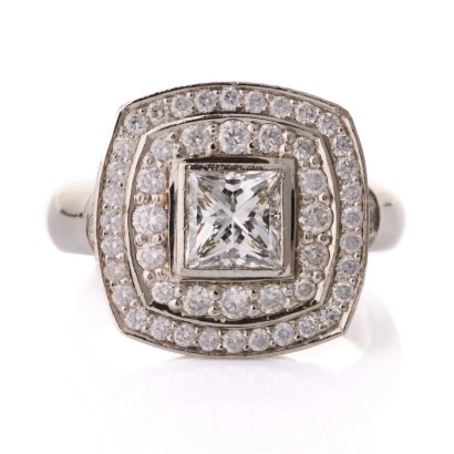 Platinum, 1.00ct Princess Cut / .77ct Diamond Ring, GIA certified