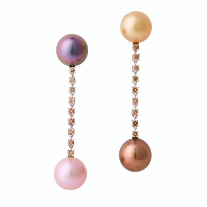 18ct White Gold, 12.0mm South Sea Pearl / 1.00ct Diamond Earrings