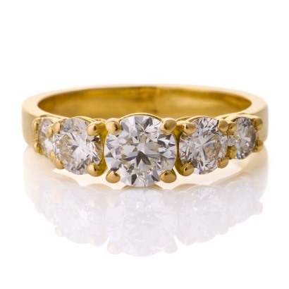 18ct Yellow Gold, Traditional 0.90ct / 1.12ct Diamond Five Stone Ring, GIA certified