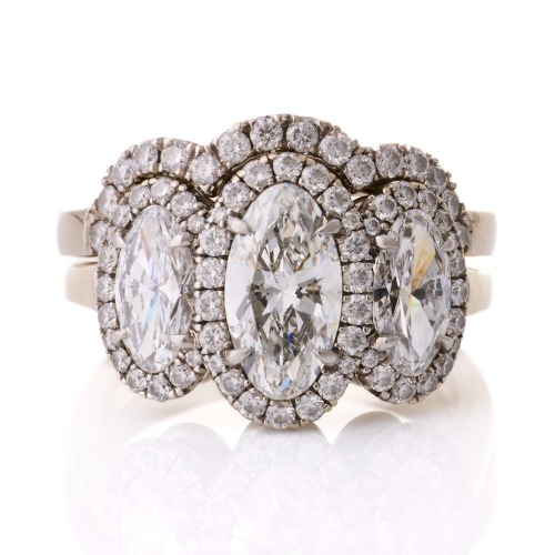 An Important, 18ct White Gold, 1.12ct Moval Cut / 1.05ct Moval / .36ct Diamond Ring / .24ct Wedding Band, GIA certified