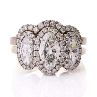 An Important, 18ct White Gold, 1.12ct Moval Cut / 1.05ct Moval / .36ct Diamond Ring / .24ct Wedding Band, GIA certified