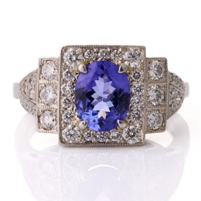 Platinum, 1.85ct Tanzanite / 1.00ct Diamond Cluster Ring