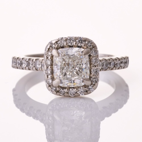 Platinum, Bespoke, 1.51ct Cushion Cut / .49ct Diamond Halo Ring, GIA certified