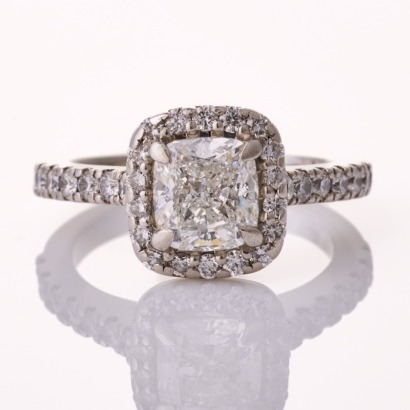 Platinum, Bespoke, 1.51ct Cushion Cut / .49ct Diamond Halo Ring, GIA certified