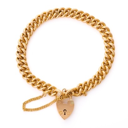 22ct Yellow Gold, Solid Curb Bracelet with Flat Padlock