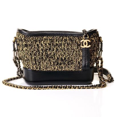 Chanel, M&eacute;tiers d 'Art Gold / Black Cotton / Calfskin Gabrielle Hobo Small Bag
