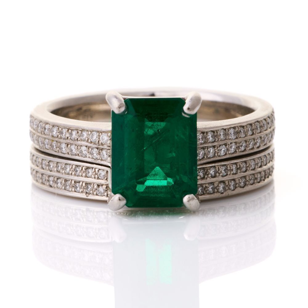 emerald green dress ring Luxurious Emerald Green Cushion Cut Wedding Ring Set 925 Silver+Yellow Gold/Simulated Diamond / 5 main image 0