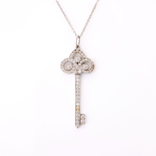 Tiffany & Co, Platinum, Fleur de Lis 0.41ct Diamond Key on 45cm Cable Link Chain, circa 2015