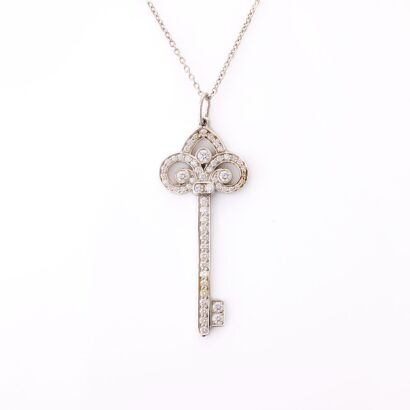Tiffany & Co, Platinum, Fleur de Lis 0.41ct Diamond Key on 45cm Cable Link Chain, circa 2015