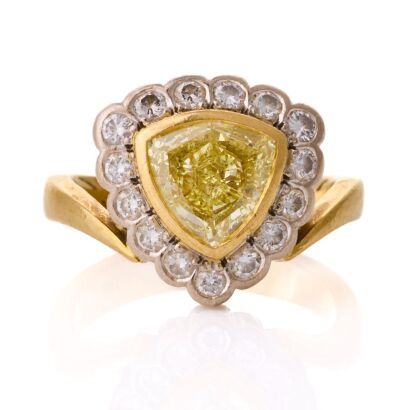 18ct Yellow / White Gold, 1.63ct Fancy Light Yellow Diamond / 0.52ct Diamond Cluster Ring