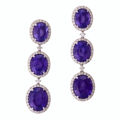 14ct White Gold, 21.95ct Tanzanite / 1.32ct Diamond Drop Earrings