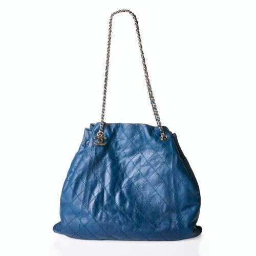 Chanel, Navy Teal Leather Matelass&egrave; Tote Bag