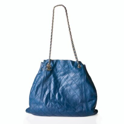 Chanel, Navy Teal Leather Matelass&egrave; Tote Bag