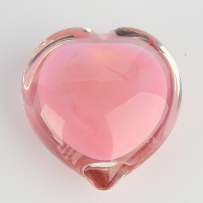 A Pink Heart Handblown Glass Paper Weight by Gloria's Art Glass Gallery