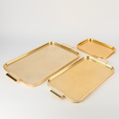 A Trio of Vintage Woodmet Trays