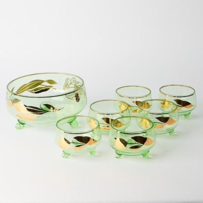 A Bohemian Enamelled Glass Dressing Table Set