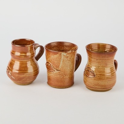 A Set of Three Rangitoto Hand-Potted Mugs, New Zealand