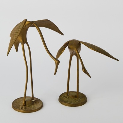 A Pair of Brass Heron Figures