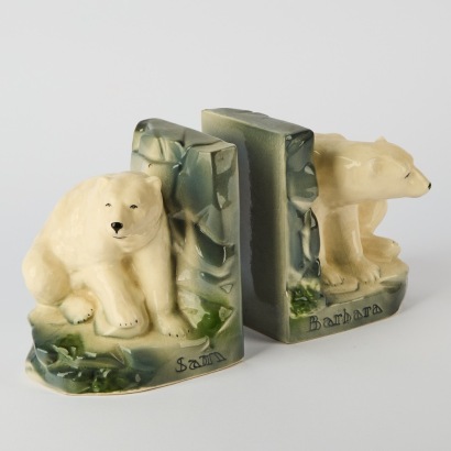 A Pair of Bretby Polar Bear Ceramic Bookends, Circa 1930
