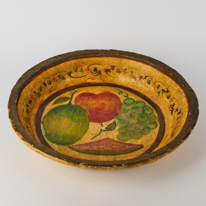 A Vintage Hand-Painted Toleware Bowl with Fruit Decoration