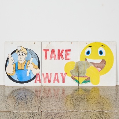 A Three Panel Handpainted Waihi Beach Takeaway Sign