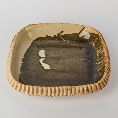 A Studio Pottery Dish with Textured Rim