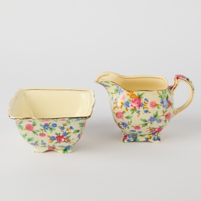 A Royal Winton Old Cottage Chintz Pattern Cream and Sugar Set