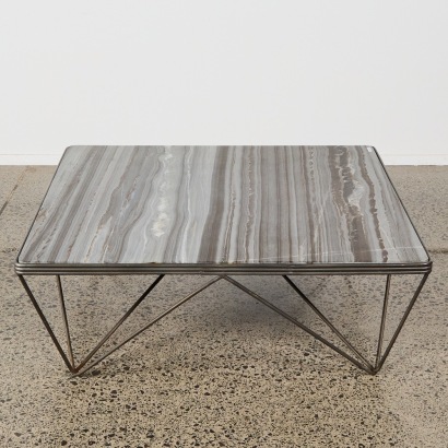A Contemporary Marble Top Coffee Table with Metal Base