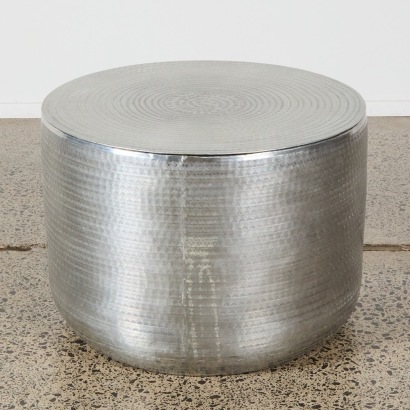 A Hammered Aluminium Drum Side Table