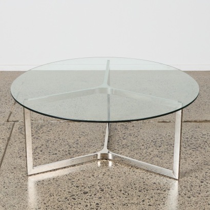 A Modernist Glass Coffee Table with Chrome Geometric Base