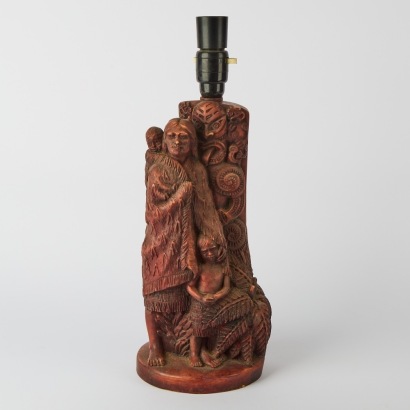 A Vintage Resin Table Lamp Base in the Form of A Māori Woman and her Children