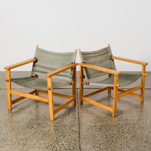A Pair of Mid-Century European Beech And Canvas Safari Chairs By Ikea