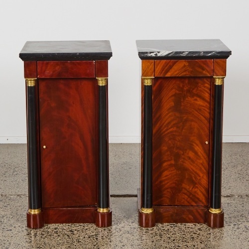 A Pair of Casa Padrino Baroque Mahogany Pillar Bedside Tables With Marble Tops A/f